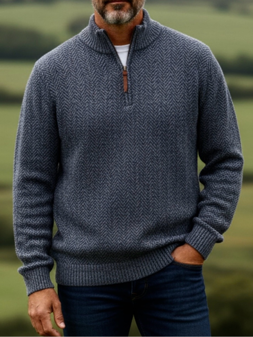 NWOT Pendleton Shetland Quater Zip Herringbone Sweater